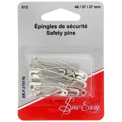 Epingles de sécurité de 27, 37 et 46 mm-Carte de 12 pièces- Acier 